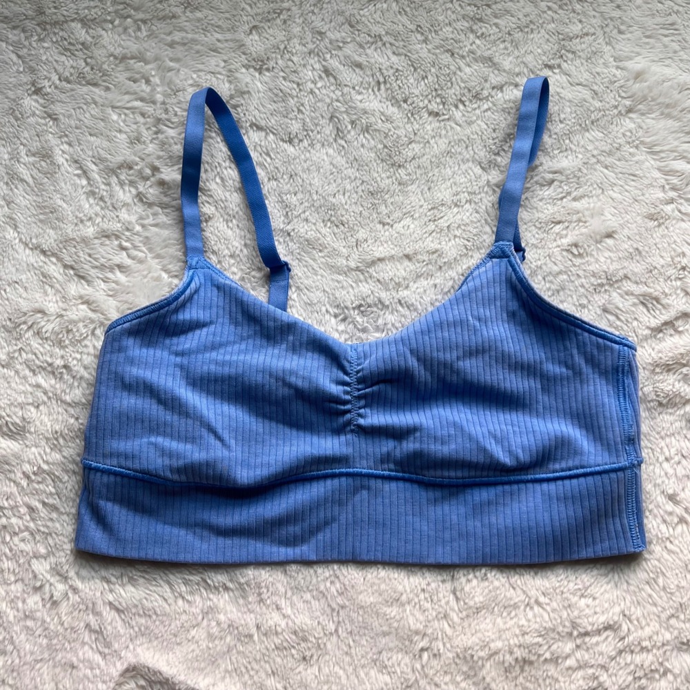 OFFLINE by Aerie Recharge Blue Ribbed Cinched Front Sports Bra Bralette Medium